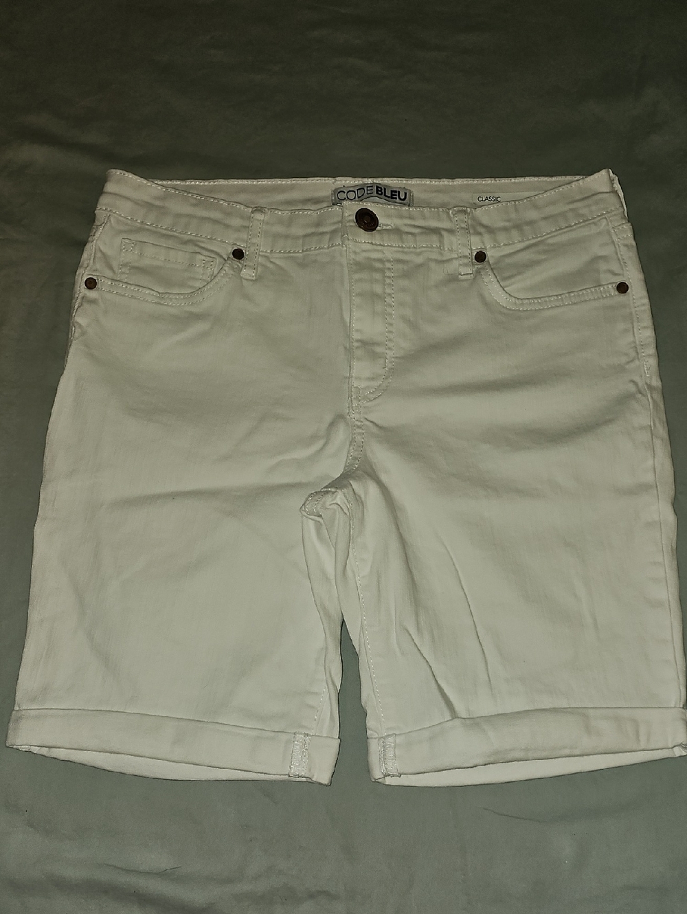 Code Bleu White Denim Bermuda Shorts